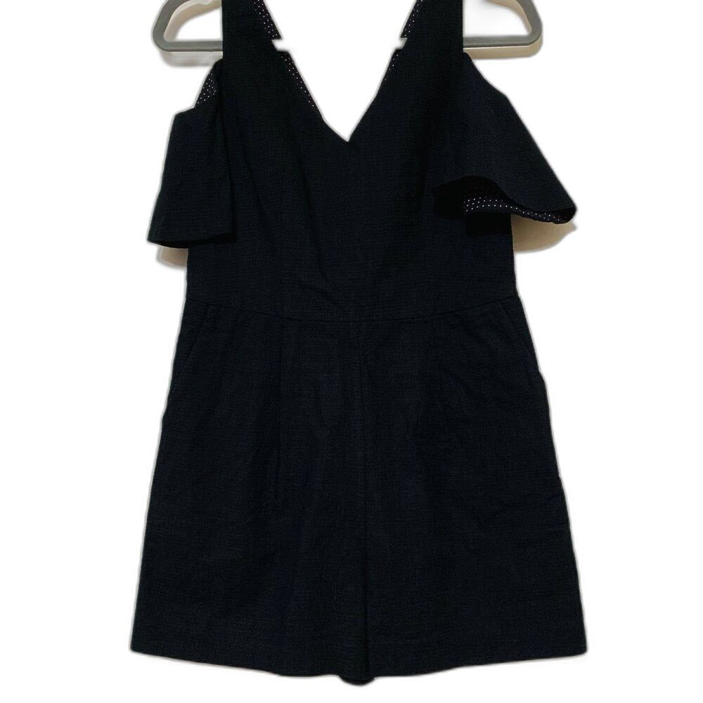 Anthropologie Elevenses black cold shoulder romper deep V neck size 0 bohemian